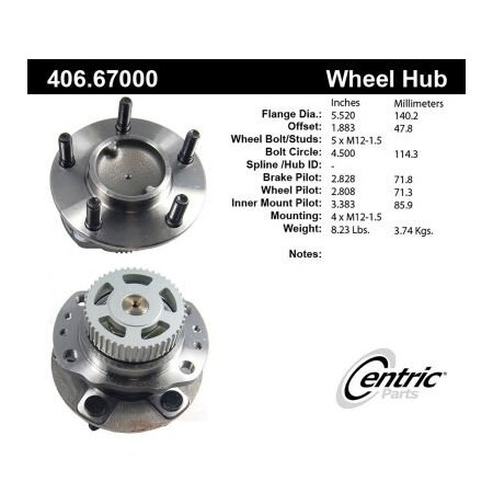 Centric C-Tek Standard Hub and Bearing Assembly; With ABS Tone Ring, C-Tek 406.67000E 406.67000E